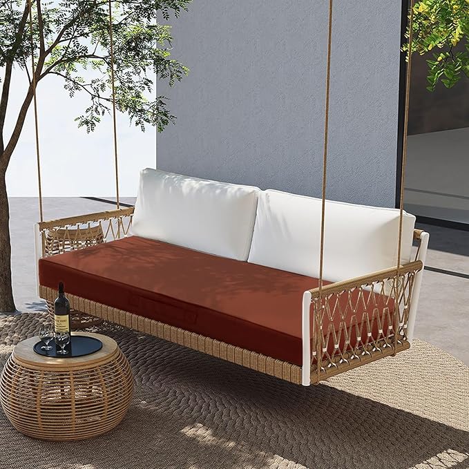 Outdoor Bench Cushion 4 inches Memory Foam Waterproof Patio Furniture Bench Cushion Porch Swing Cushion with Handle and Adjustable Strap, 48 x 18 Inch Terracotta