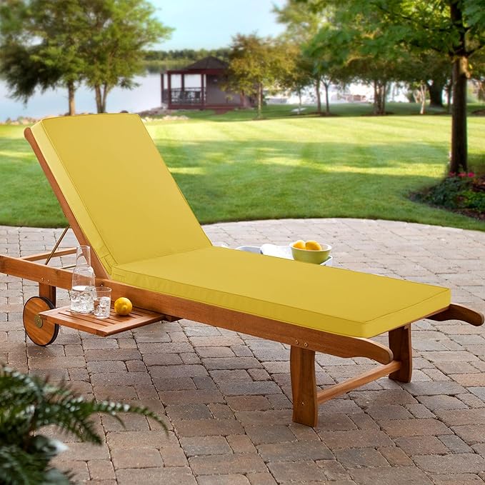Chaise Lounge Cushion for Outdoor Furniture, Waterproof Fade and Tear Resistant Lounge Deck Chair Cushions for Patio Lawn Pool Resort Hotel, 72x21x3 Inch, Yellow