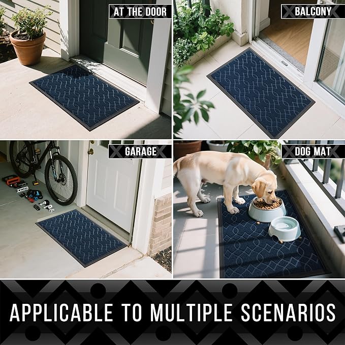 Yimobra Extra Large Door Mat 60x36, All-Season Waterproof Doormat Outdoor Entrance, Heavy Duty Non-Slip Outside Door Mat for Garage Patio Proch Entryway Indoor, Easy Clean, Blue