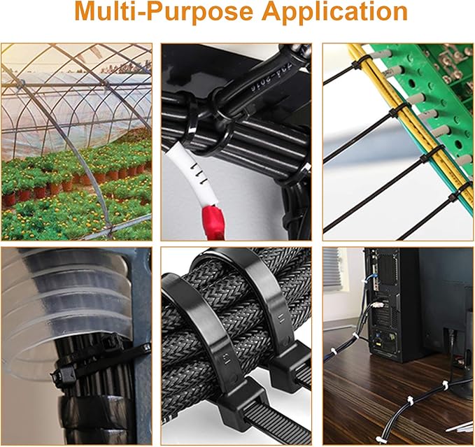 200Pcs 8Inch Heavy Duty Industrial Zip Toes,40lbs Tensile Strength Releasable Black Cable Ties, Reusable Zip Toes Tie Straps For Garden Plant Secure Vine, Home, Office Use