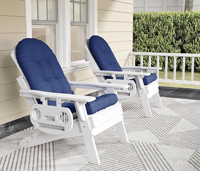 Adirondack Chair Cushion, Thickened High Back Patio Cushions with Ties and Non-Slip Bottom, Water-Resistant and UV-Protected Patio Chair Cushion for Indoor and Outdoor, Dark Blue