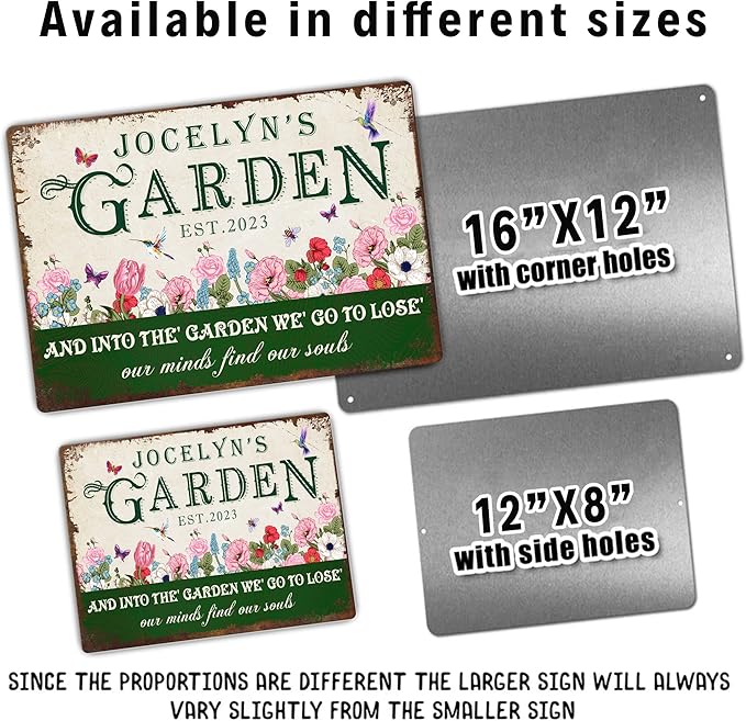 Personalized Metal Signs with Name Made in USA Custom Vintage Garden Sign Waterproof Vintage Decorative Metal Print for Wall Decor Customized Home Garden Ideas Gifts Artwork Prints for Yard Ourdoor