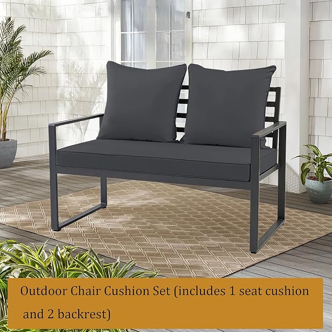 Outdoor Loveseat Cushion Set for Patio Couch/Sofa, 46 x 26 Inch Waterproof & Fade Resistant Patio Furniture Chiar Cushions with Removable Cover (Dark Gray, 46''Lx26''Wx4''H-Loveseat Cushion Set)
