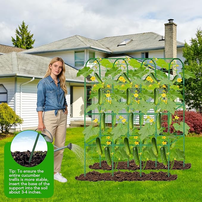 65" Tall Cucumber Trellis for Raised Bed, Garden Trellis for Climbing Plants Outdoor, U-Shape Metal Arch Vegetables Trellis Plant Support for Zucchini Squash Vines