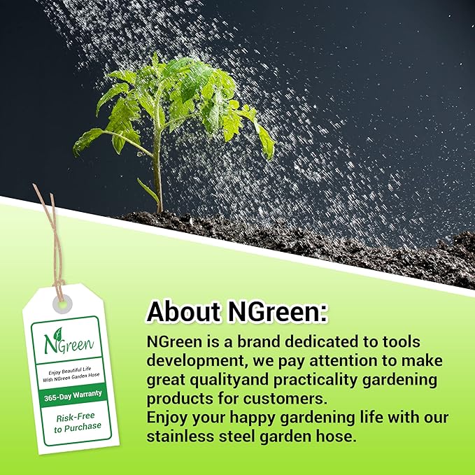 NGreen Stainless Steel Garden Hose - Flexible Metal Water Hose with Nozzle, Puncture, Rust Proof and Corrosion Resistant, Never Kink and High Pressure, Collapsible and Easy to Store (75FT)