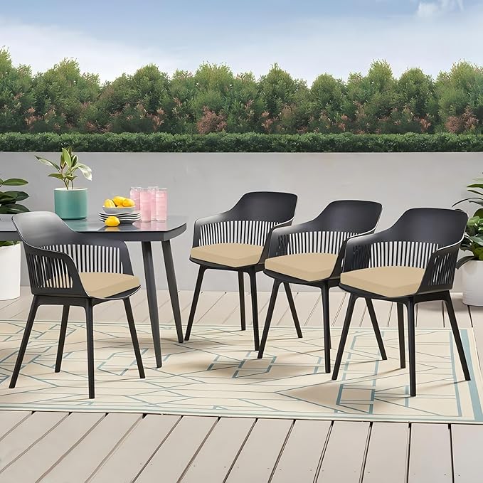 Outdoor Chair Cushions Set of 4, 17x16x2 Inch Patio Furniture Cushions, Water Resistant, Non-Slip Ties (Beige)