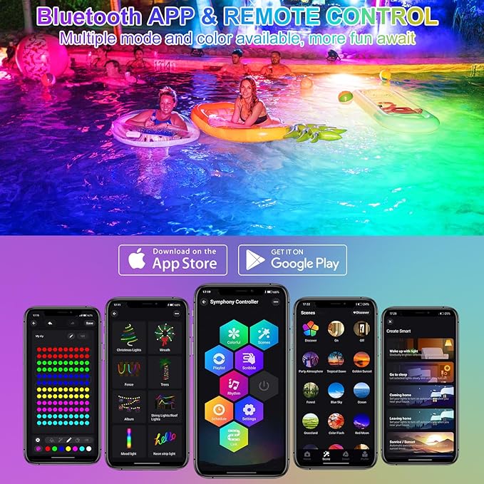 T-SUN Underwater LED Pond Lights – IP68 Waterproof Submersible Fountain Lights with App & Remote Control, 16M Colors Underwater Lighting for Koi Ponds/Garden Water Features Aquarium (4-Pack)