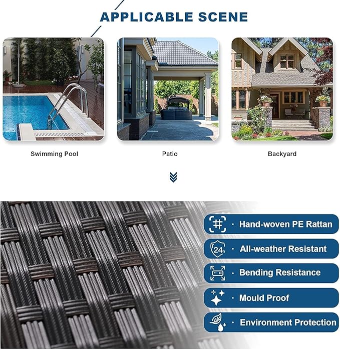 Kullavik 13PCS Outdoor Patio Furniture Set with 43" 55000BTU Gas Propane Fire Pit Table PE Wicker Rattan Sectional Sofa Patio Conversation Sets,Navy Blue
