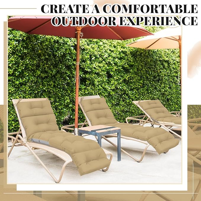 Kigley 2 Pcs Chaise Lounge Cushions 75 x 22 x 5 Inches Soft Brown Lounge Chair Cushion Spring/Summer Seasonal Replacement for Outdoor Indoor Home Office