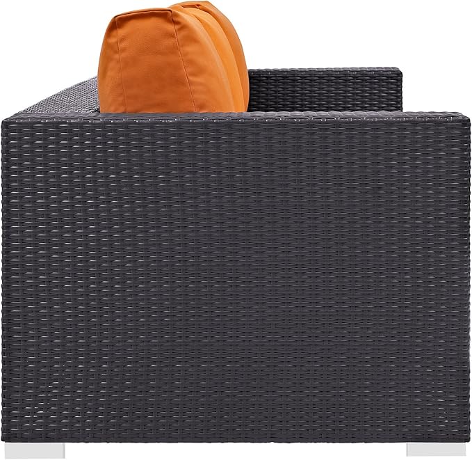 Modway Convene Wicker Rattan Outdoor Patio Sofa with Cushions in Espresso Orange