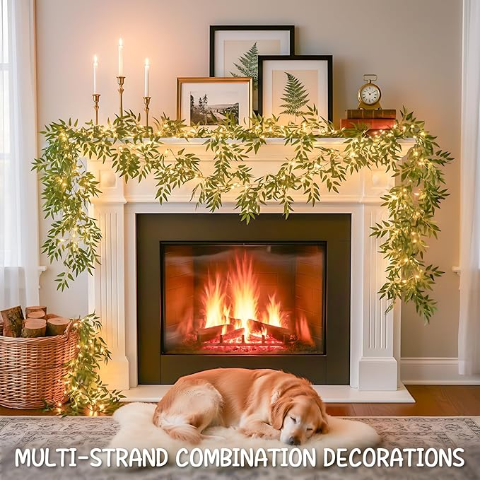 suddus Willow Vine with Fairy Lights Battery Operated, 12ft 40 LED Artificial Plants Lights with Remote, Hanging String Lights for Bedroom, Wall, Garden, Party, Wedding Decor (Warm White)