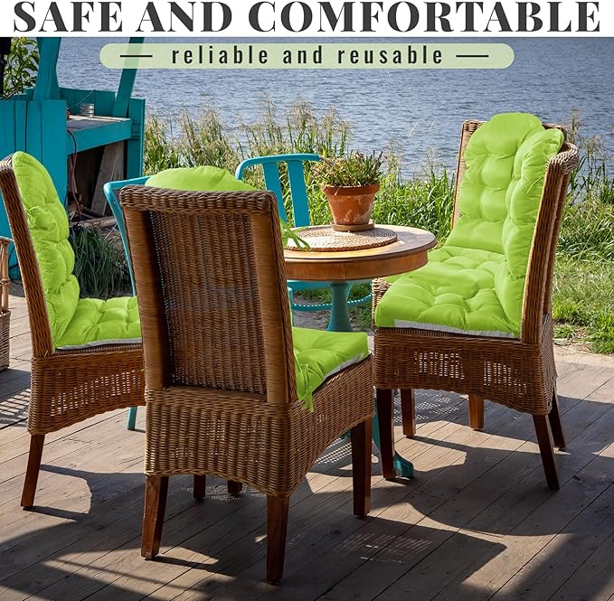 Geelin 4 Pcs Adirondack Chair Cushion High Back Patio Rocking Chair Cushion 44 x 19 x 4 Inch Tufted Weather Resistant Fade Resistant Seat for Patio Rocking Seat (Fruit Green)