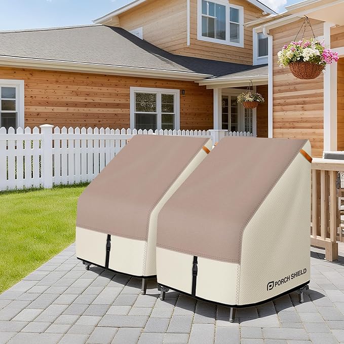 Porch Shield Patio Chair Covers - Waterproof Outdoor Lounge Deep Seat Single Lawn Chair Cover 4 Pack - 30W x 33D x 34H inch, Light Tan & Khaki