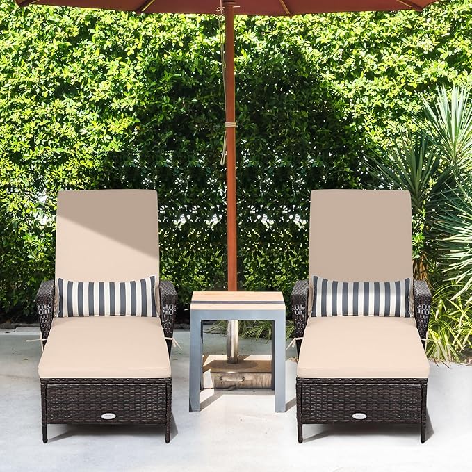 Tangkula Wicker Chaise Lounge Outdoor, Patio Rattan Reclining Chaise with 6-Gear Adjustable Backrest, Thick Padded Cushion & Removable Lumbar Pillow, Pool Lounge Chairs for Outside Balcony Backyard