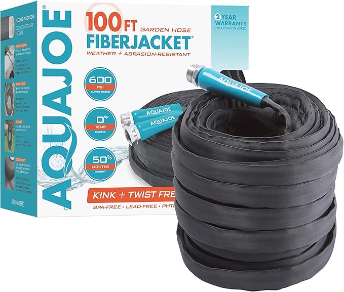 Aqua Joe AJFJH100-58-PRO FiberJacket Non-Expanding Kink-Free Garden, RV, Marine and Camper Hose, Ultra-Lightweight, Drinking Water Safe, 100-Foot x 5/8-Inch