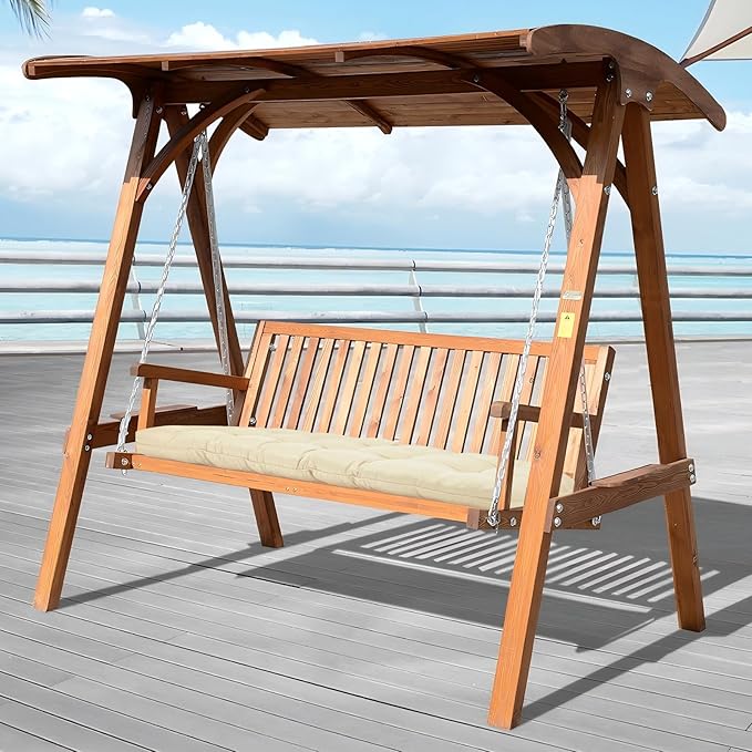 Tufted Bench Cushions for Outdoor Furniture, 59" x 18" Porch Swing Cushions Filled with Foam, Overstuffed Patio Cushions for Bench Loveseat with 2-3 Seats,Thick and Water Resistant, Beige