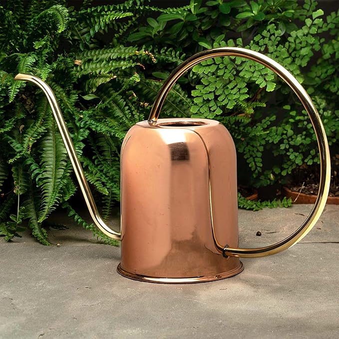 Copper Watering Can Indoor Plants - 48oz Long Spout Precise Small Water Can for Plants, Bonsai, Succulents, Houseplants, or Garden - Metal Inside or Outdoor Plant Watering Cans by Kings County Tools