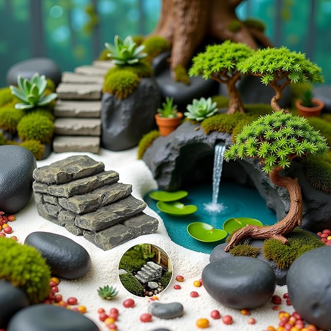 1Pc Miniature Resin Bridge Stair Stone Straight Bridge Stairs Steps Garden Fairy Ornament Flower Pot Plant Micro Landscaping Decor Bonsai Craft Straight Stairs Outdoor Garden Sculptures and Statues