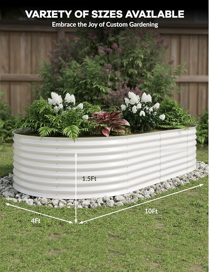 IDEAHOUSE 2-Pack Raised Garden Bed - Heavy-Duty Galvanized Steel Outdoor Planter Box for Vegetables, Flowers & Herbs - Rust-Resistant, Easy-Assembly Garden Box, Beige/Green