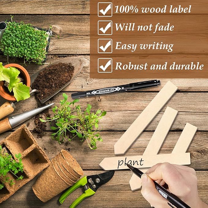 Zkptops 100Pcs Wooden Plant Labels Plant Tags 6 Inch Garden Plants Markers Waterproof Seed Labels Markers Sticks Outdoor Garden Label Stakes Sign Wooden Plants Name Tags for Seedling Vegetables Flower