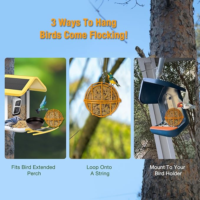 Metal Suet Ball Holder for Bird - Compatible with Most Outdoor Smart Feeders - Round Suet Ball Holder for Outdoors Bird Feeder Accessories with 5mm Screw (Orange)