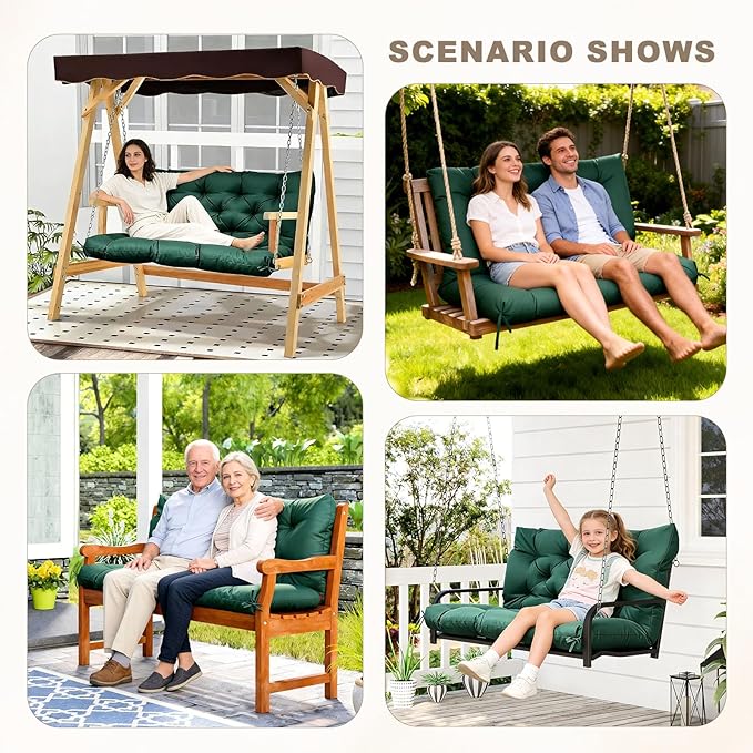Porch Swing Cushion with Backrest,Waterproof Bench Cushion for Outdoor Furniture,2-3 Seater Replacement Thickened Swing Cushion with Ties,Patio,Outdoor,Backyard and Garden (Dark Green,40x40)