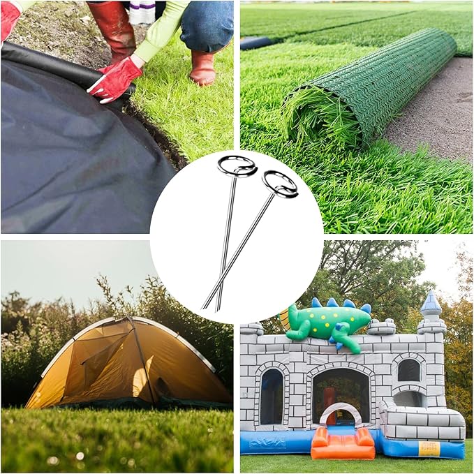 FEED GARDEN 60 Pack Landscape Staples 8 Gauge 6 Inch Galvanized Garden Stakes SOD Pins Yard Lawn Spikes for Plant Cover, Tent, Weed Barrier Fabric, Turf, Inflatable and Outdoor Decoration