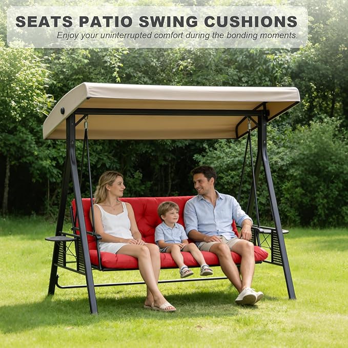 Porch Swing Cushions,Outdoor Cushions 3 Seater Replacement with Backrest, Waterproof Thickened Bench Cushion with Ties for Porch, Patio,Outdoor, Backyard and Garden (Orange 40 * 40 in)