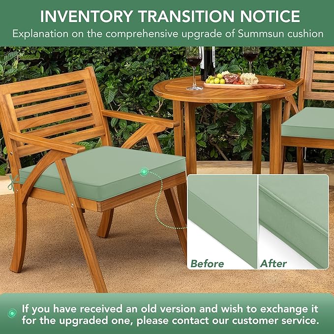 Outdoor Chair Cushions Set of 6: Waterproof & Color Fastness Seat Cushion for Patio Furniture - 22 x 22 x 3 Inch Chair Pads with Ties and Hidden Zipper - Patio Chair Cushion Replacement, Sage Green