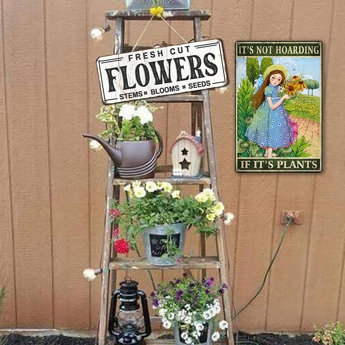 Garden Tin Sign Vintage Plants Wall Poster It's Not Hoarding If It's Plants Sign Fairycore Room Decor Metal Garden Wall Art Plant Posters For Room Aesthetic Gardening Signs 8x12 Inch