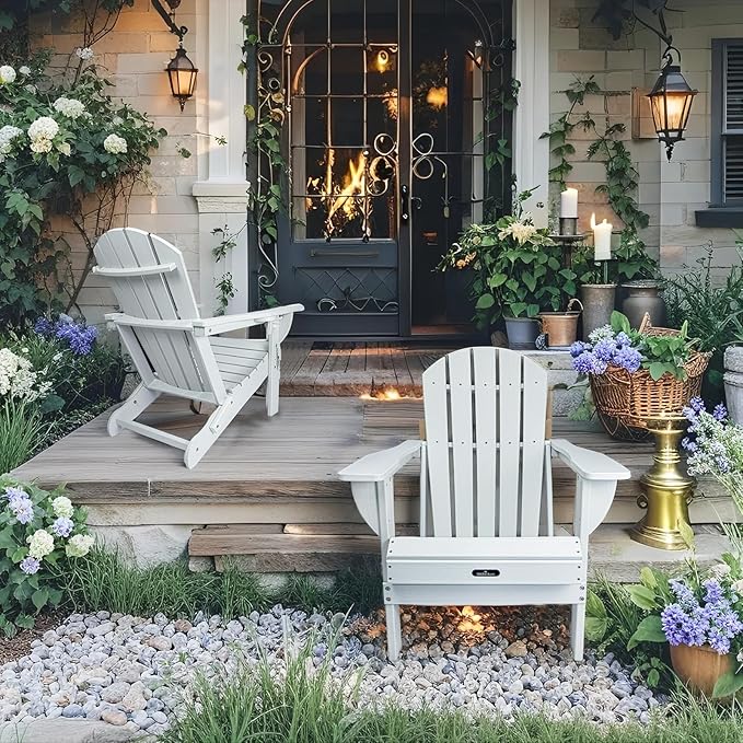 Folding Adirondack Chairs, Modern Plastic Adirondack Chair, All-Weather HDPE Fire Pit Chairs