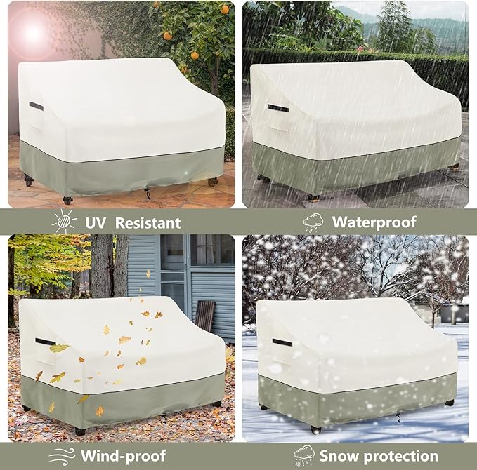 Outdoor 2-Seater Loveseat Cover,Patio Sofa Covers Fits up to 58W x 32.5D x 31H Inches,100% Waterproof Heavy Duty Patio Furniture Covers,Beige & Gray-Green