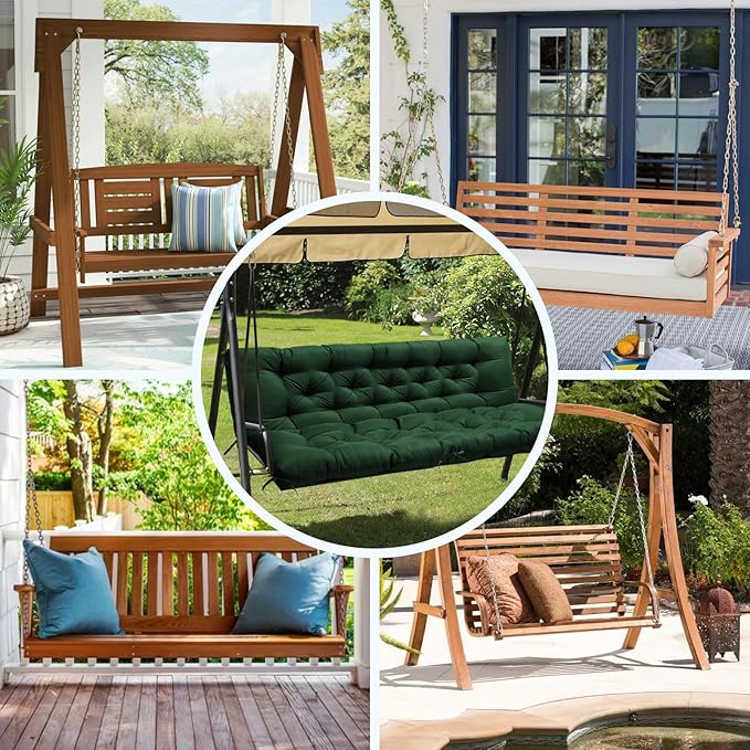 Porch Swing Cushions, Waterproof Swing Cushions Replacement with Backrest, Outdoor Swing Bench Cushions 2-3 Seater Replacement for Patio Furniture 60x40 (Green)