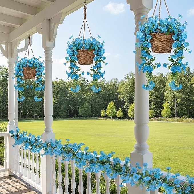 GTIDEA 6Pcs Fake Vines 36Ft Floral Garland Artificial Hanging Morning Glory Flowers Spring Garland Purple for Outdoors Wall Fence Indoor Arch Wedding Décor