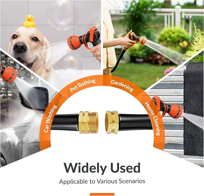 Giraffe Tools Garden Hose 25FT Lightweight Lay Flat Water Hose Kink Free Flexible Hose with 9 Spray Function Nozzle, Black