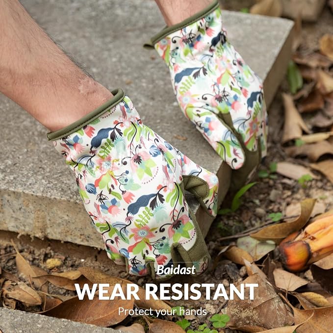 Baidast Garden Gloves, Breathable Leather Gardening Gloves Thorn Proof for Digging, Planting, Pruning
