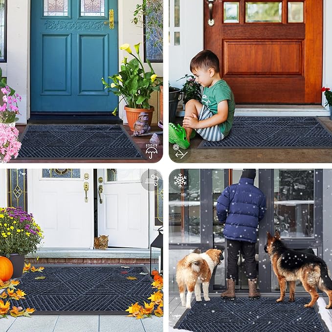 Smiry Front Door Mat Outside Entrance, Heavy Duty Sturdy Natural Rubber Doormat, Trap Dirt and Moisture, Easy Clean Low Profile Welcome Floor Mats for Indoor Outdoor Entry, 71x23 Inch, Navy Blue