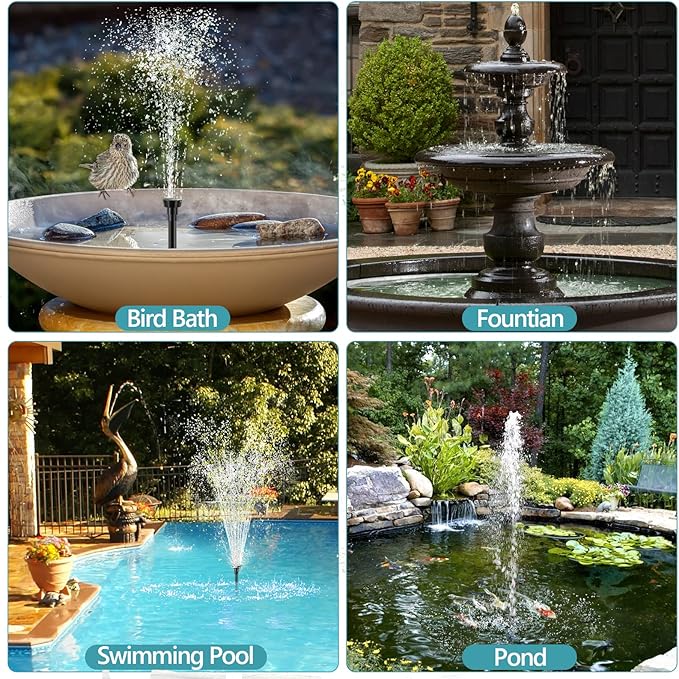 POPOSOAP Solar Water Pump, 12W Solar Fountain Pump 160GPH Flow Adjustable Solar Powered Water Pump with Dry-Run Protection for Fish Pond, Wildlife Garden, Ponds, Waterfall, Hydroponics