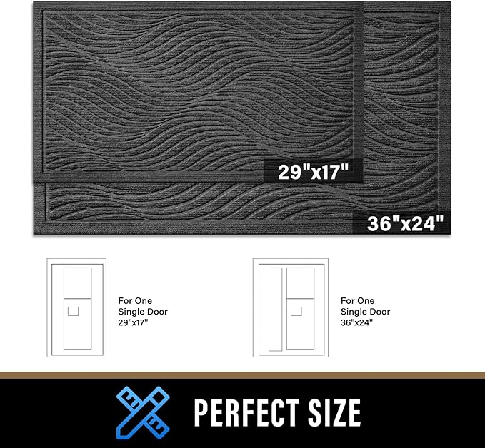 PLEASOR Front Door Mat Outside Entrance, Absorbent and Dirt Resistant Welcome Mat Indoor Outdoor, Non-Slip Backing Entry Mat, Fade Resistant, Easy Clean Low Profile Doormat for Entryway, 36x24, Grey