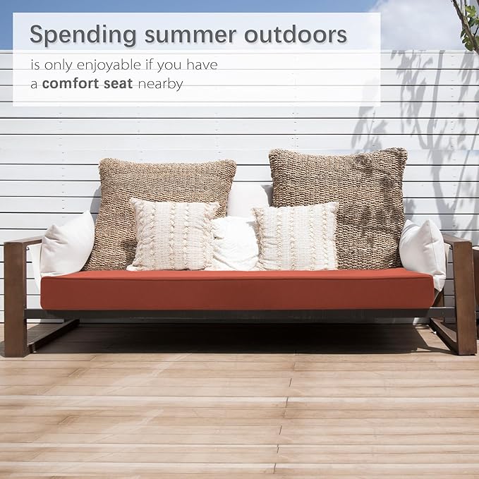 Favoyard Outdoor Bench Cushion 48 x 18 Inch Waterproof Patio Furniture Cushions 3-Year Color Fastness Garden Sofa Settee Couch Swing Pads with Handle and Adjustable Straps, Spice