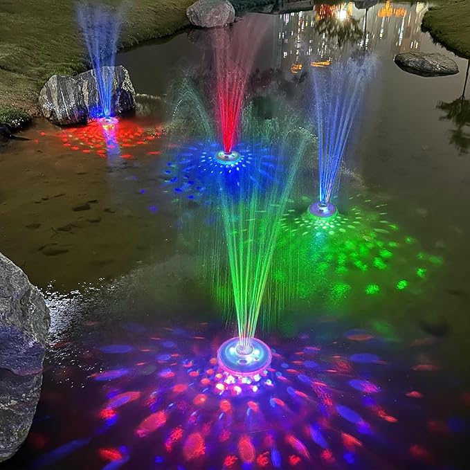 Floating Water Fountain with Underwater Lights, Powered Pump Outdoor, 2 Modes Sprinkler Waterfall Fountain for Inground Above Ground Pool, Pond-Light White-1PC