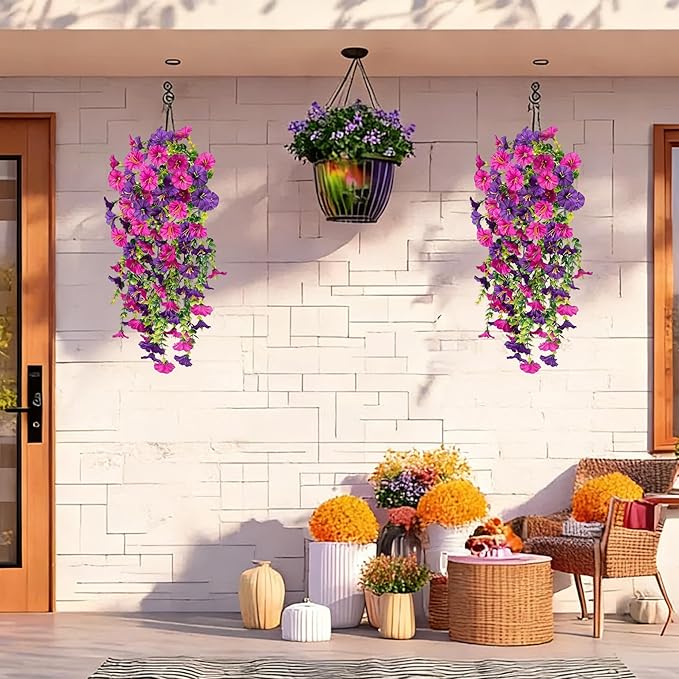 AirSun Artificial Morning Glory Flower Vines, 2pcs 60inch Hanging Plants Silk Garland Fake Green Plant Home Garden Wall Fence Indoor Outdoor Wedding Birthday Decor