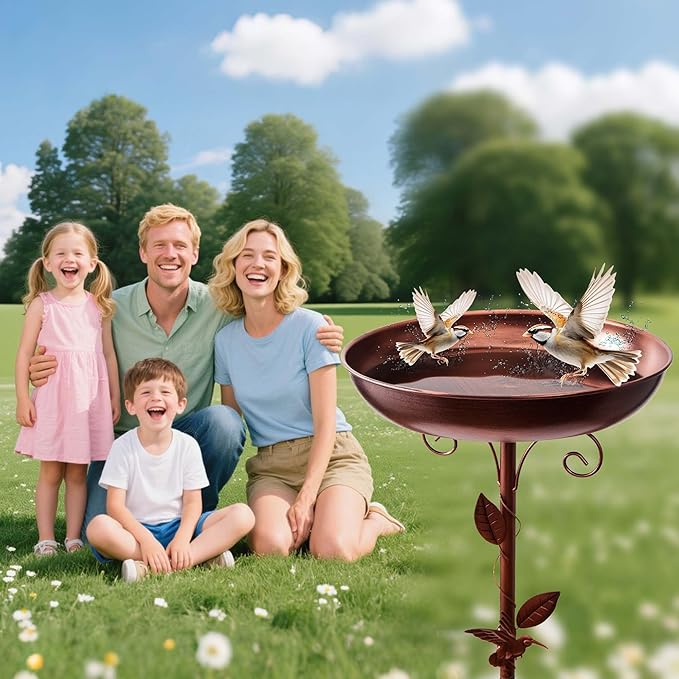 Metal Bird Bath for Outdoors - Vintage Freestanding Bird Bath with 5-Prong Base and 40-Inch Tall Removable Bowl, Antique Bronze Garden Decoration, Suitable for Patio, Courtyard