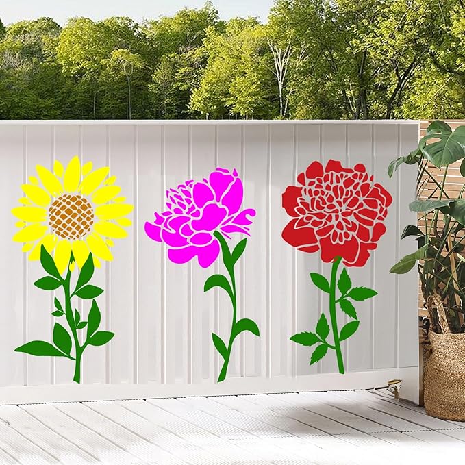 10Pcs Large Flower Stencils for Painting, 14 inch Floral Templates Drawing Patterns for Walls Fabric Wood Furniture Garden Fence Sunflower DIY Decor