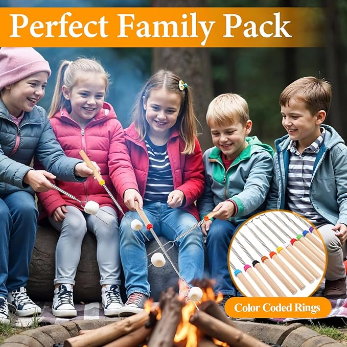 32 Inch Marshmallow Roasting Sticks Bulk, 24PCS Long Extendable Forks Smores Skewers for Smores Hot Dog Fire Pit Camping Cooking Skewers Accessories Campfire Marshmellow