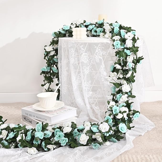 BLEUM CADE 5Pcs 41Ft Flower Garland Artificial Rose Vines for Bedroom, Cute Fake Hanging Flower Vines Floral Garland Decorations for Wedding Party Wall Room Decor Aesthetic
