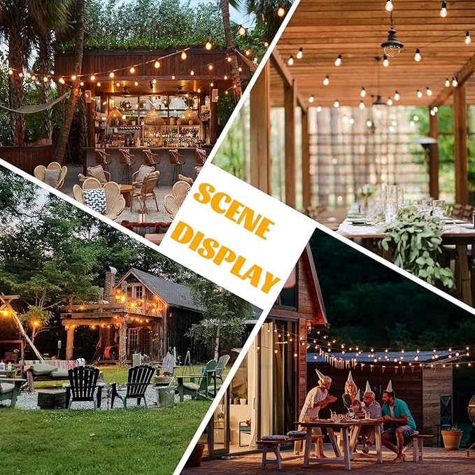 100+10FT LED Outdoor String Lights, Patio Deck Lights with 50+2 Shatterproof ST38 Edison Bulbs, Dimmable Warm White Waterproof Outside Hanging Lights Connectable for Backyard Porch Garden