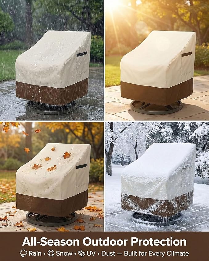 Outdoor Patio Chair Covers, Heavy Duty Waterproof 600D Oxford Furniture Protection, 35x37x36 Inches, 2-Pack, Beige and Brown