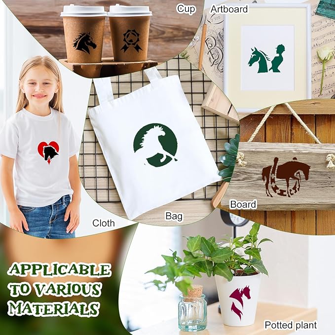 Marspark 66 Pcs Spring Easter Small Stencils for Crafts Reusable 3 Inch Stencils for Painting on Wood DIY Craft Paint Template for Wall Home Decor Card Rock Canvas Drawing Holiday (Horse)