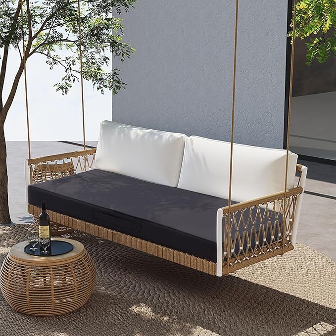 Outdoor Bench Cushion 4 inches Memory Foam Waterproof Patio Furniture Bench Cushion Porch Swing Cushion with Handle and Adjustable Strap, 42 x 18 Inch Dark Gray